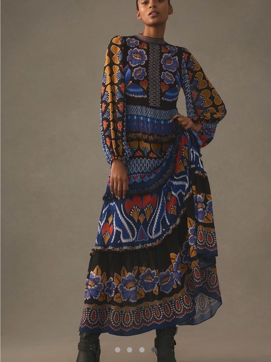 FARM Rio Dresses & Skirts - FARM Rio Black, Blue and Mustard Printed Maxi Dress